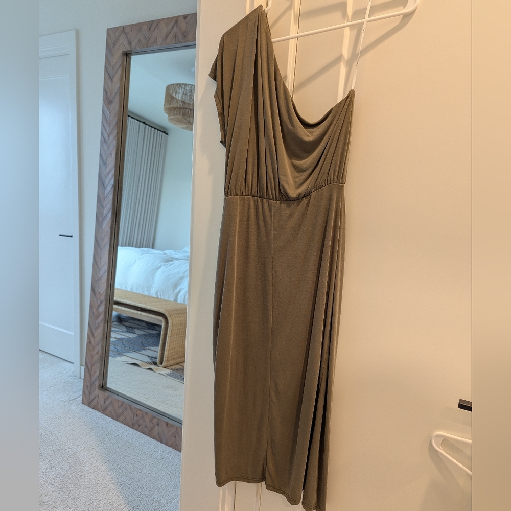 Lulus Raise a Glass Olive Green One-Shoulder Midi Dress - Picture 7 of 8